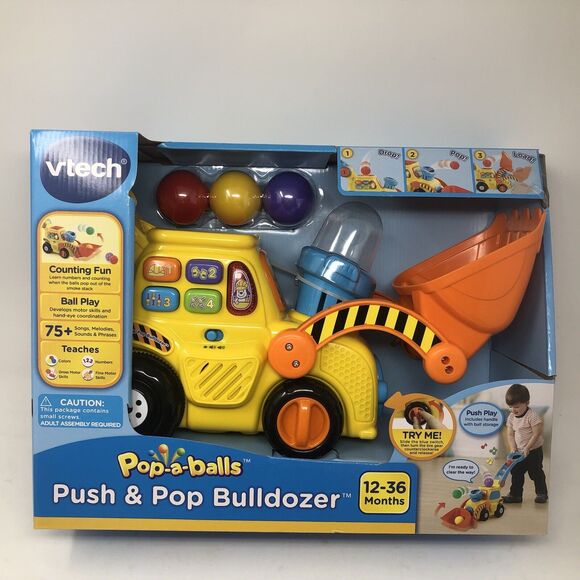 VTech Pop-a-Balls Push & Pop Bulldozer, Yellow Toddler Toy 12-36 months New - Picture 1 of 11